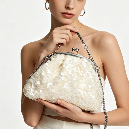 Sequin Kiss Lock Clutch Bag – Women's Elegant Evening Shoulder Bag