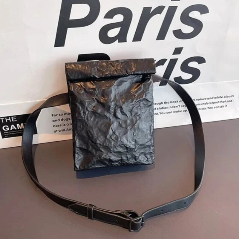 Pleated Leather Crossbody Bag – Korean Trendy Square Flap Phone Bag