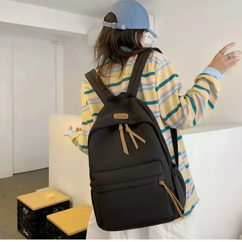 Large Capacity Women's School Backpack – Solid Color College Bag