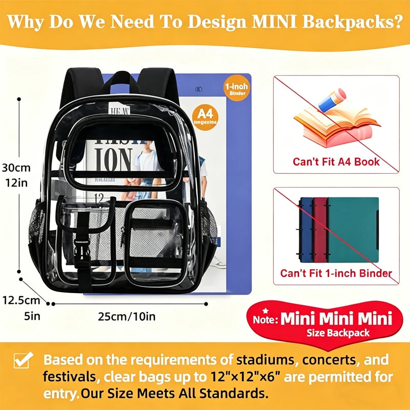 Clear Backpack with Pouch – Waterproof Transparent Stadium Bag
