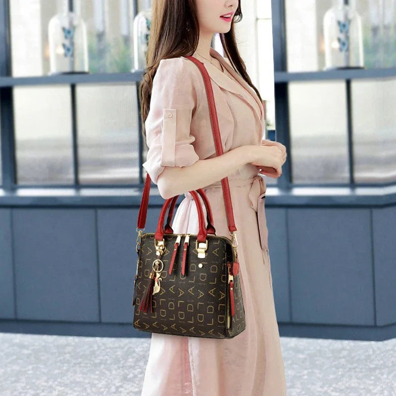 Women's Luxury PU Leather Top-Handle Handbag with Crossbody Strap