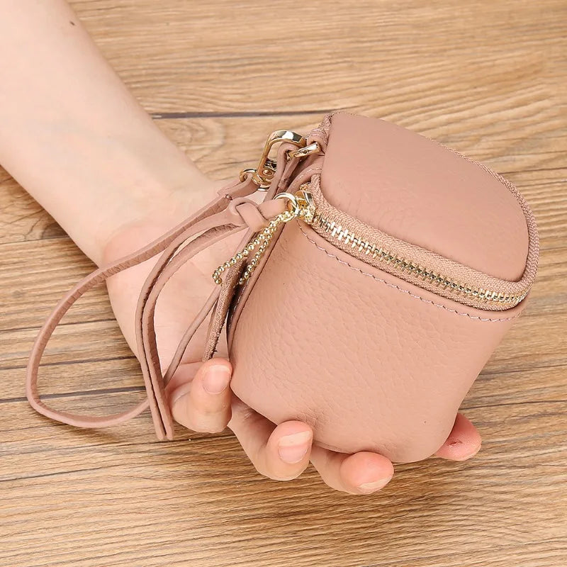 Vintage Leather Mini Cosmetic Bag – Lipstick & Coin Purse with Wrist Strap