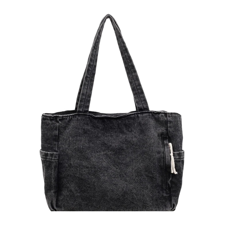 Washed Denim Women's Shoulder Tote Bag – Large Capacity Casual Shopper
