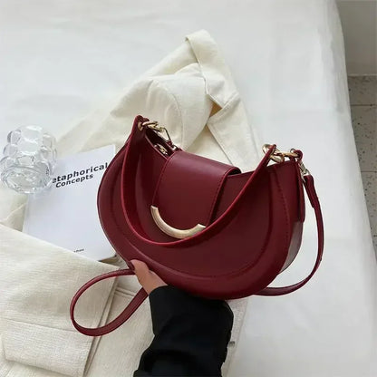 Leather Saddle Shoulder Bag – Designer Underarm Crossbody Purse for Women