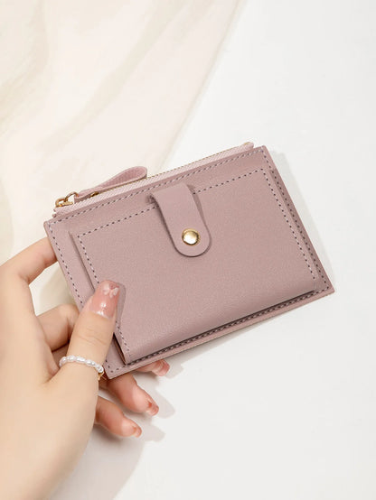 Slim Bifold Card Wallet for Women with Zipper