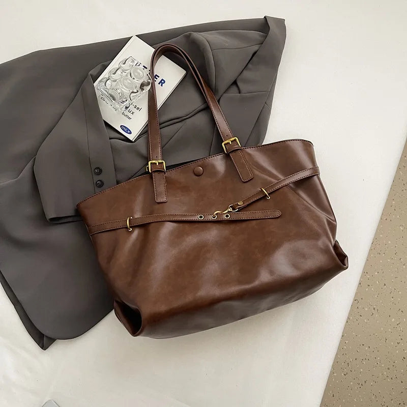 Europe America Tote Bag Retro Large-Capacity Shoulder Bags High-End Solid Color Casual Premium