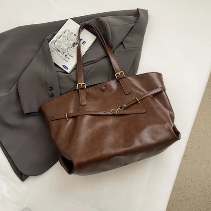 Europe America Tote Bag Retro Large-Capacity Shoulder Bags High-End Solid Color Casual Premium