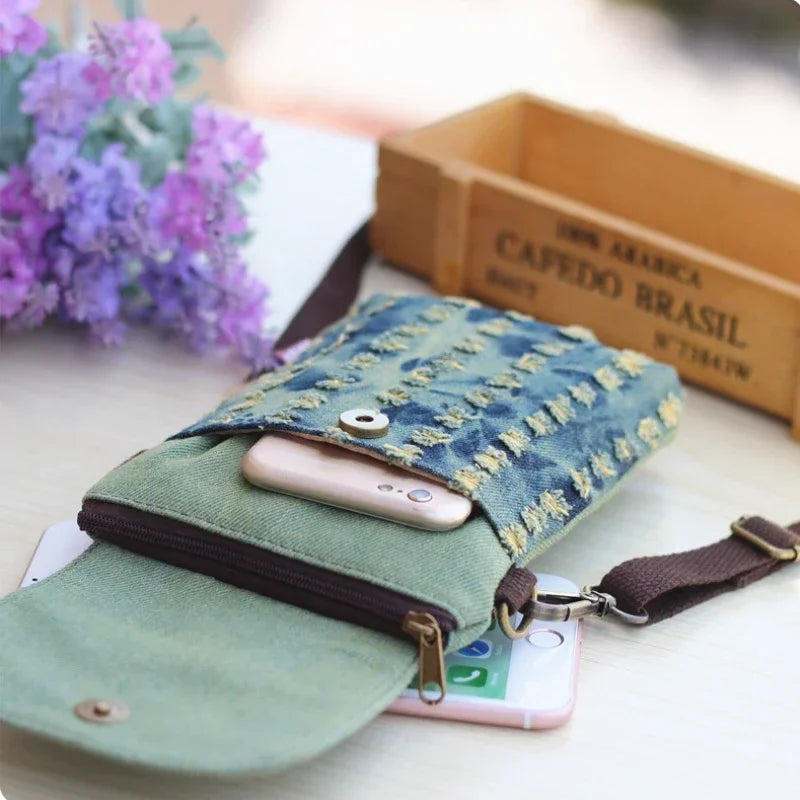 Denim Mini Crossbody Phone Bag – 3-Layer Women's Purse