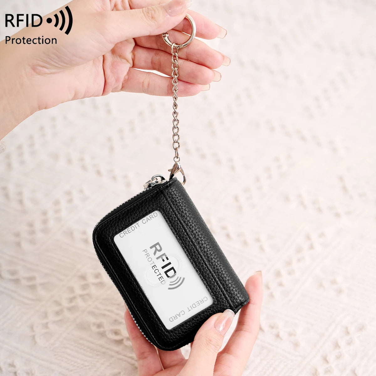 RFID Blocking Women's Accordion Card Holder Wallet with Key Ring