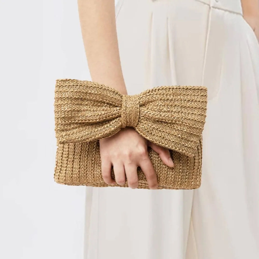 Straw Clutch Bag with Bow – Woven Summer Purse for Women