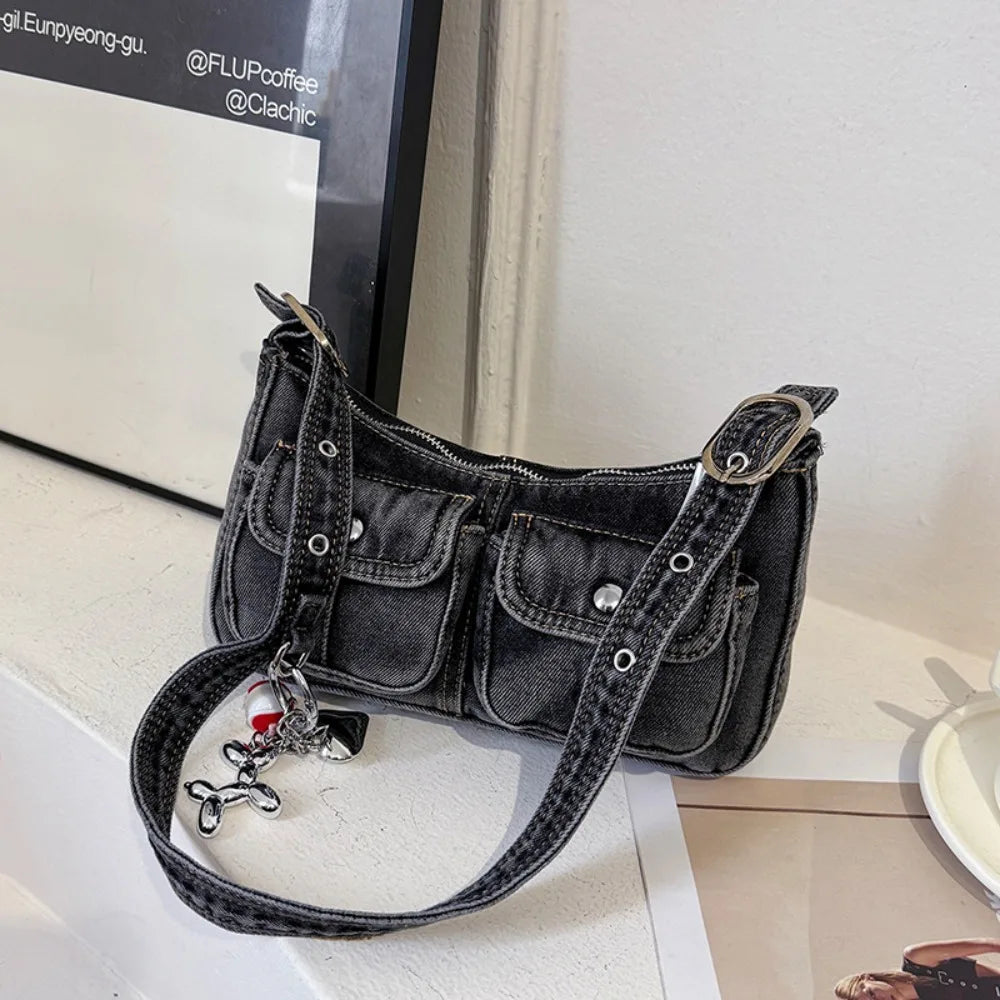 Retro Denim Crossbody Bag – Y2K Underarm Purse for Women