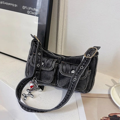 Retro Denim Crossbody Bag – Y2K Underarm Purse for Women