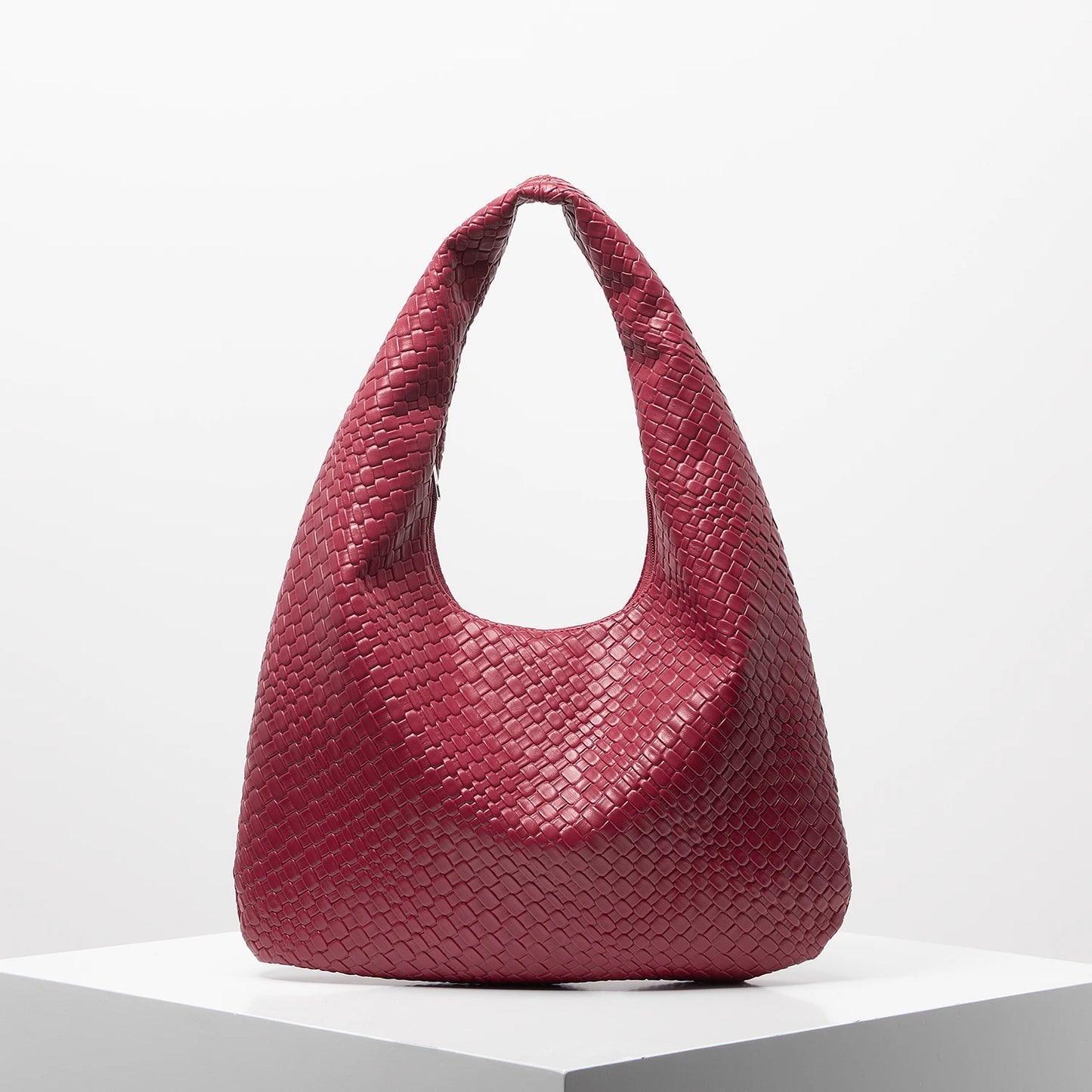 Vintage Faux Woven Leather Shoulder Bag Women S Handbag Large Capacity Tote Bag Crescent Bag