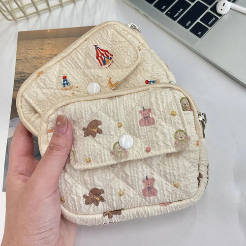 Quilted Makeup Bag – Cute Cartoon Mini Pouch & Card Holder