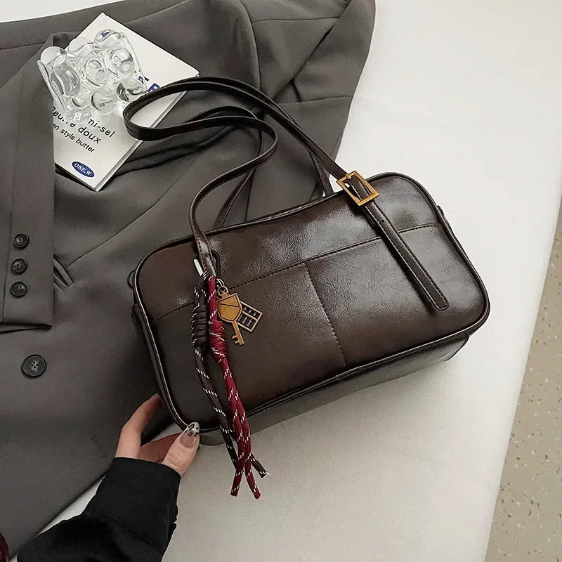 Large PU Leather Shoulder Bag with Multiple Pockets for Women