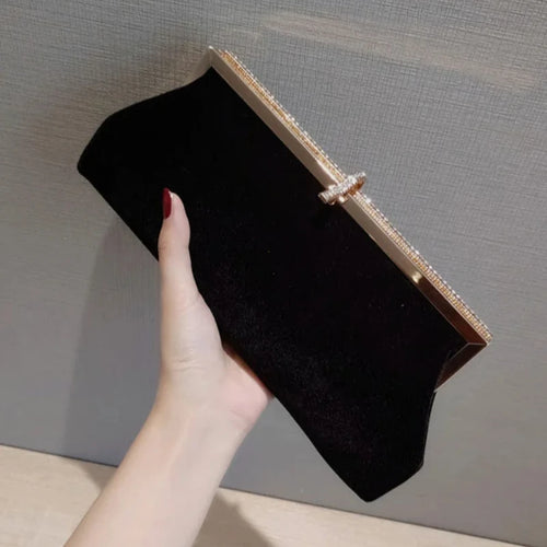 Rhinestone Evening Clutch Bag for Women – Velvet Glitter Banquet Purse