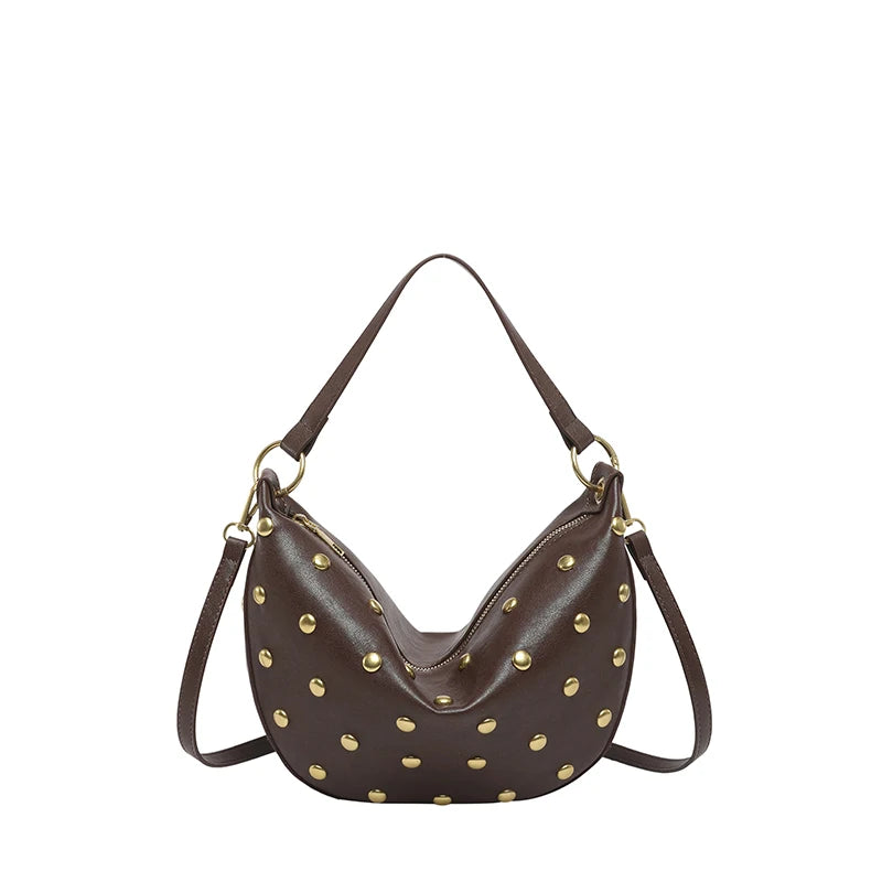 Gold Studded Hobo Bag Women – Punk PU Leather Shoulder Bag