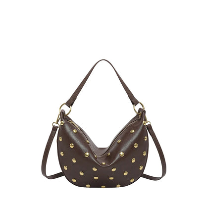 Gold Studded Hobo Bag Women – Punk PU Leather Shoulder Bag