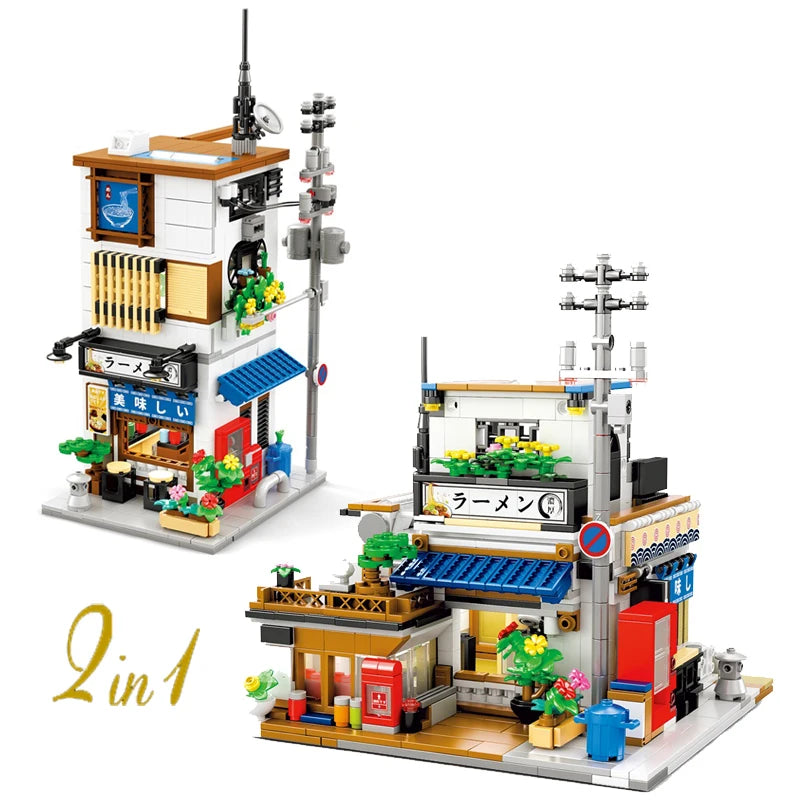 Japanese Ramen Shop Building Blocks Set – MOC Street Scene with Lights