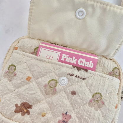Quilted Makeup Bag – Cute Cartoon Mini Pouch & Card Holder