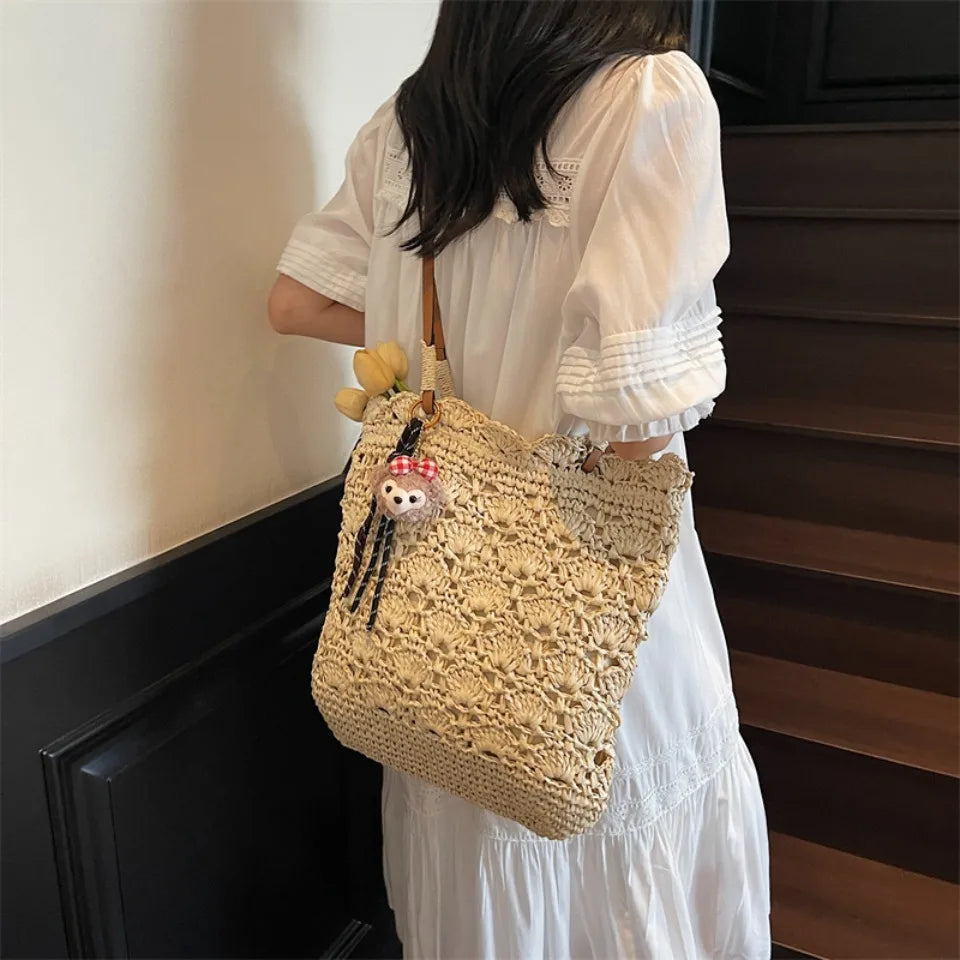 Straw Tote Bag – Large Capacity Women's Woven Beach Shoulder Bag