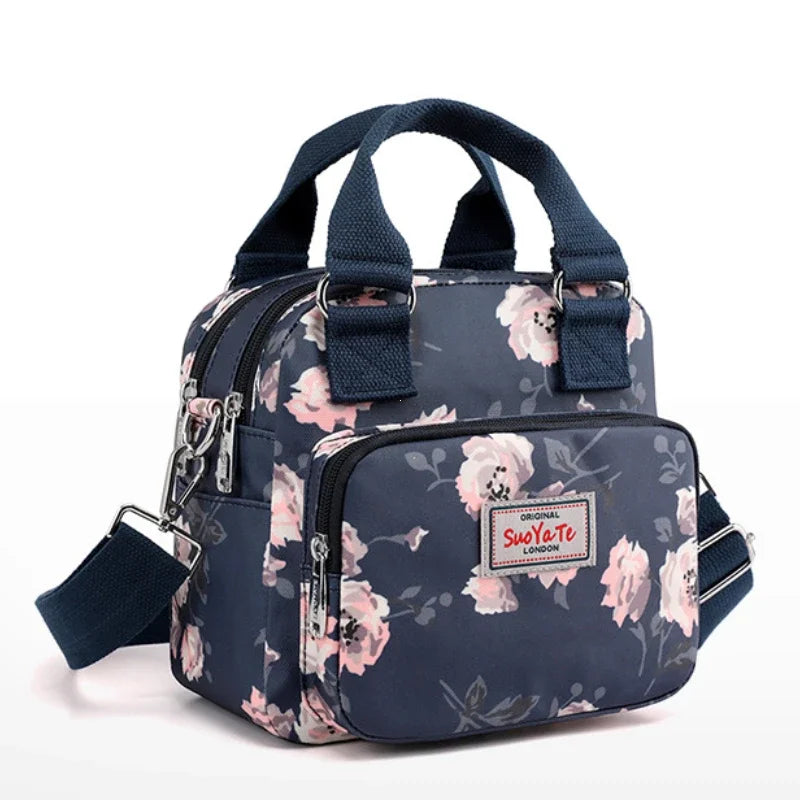 Floral Nylon Crossbody Bag – Women's Multi-Pocket Shoulder Bag