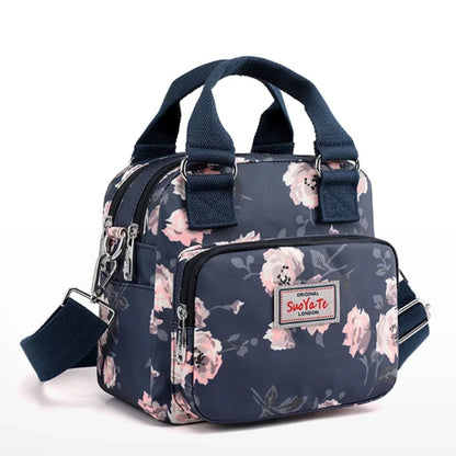 Floral Nylon Crossbody Bag – Women's Multi-Pocket Shoulder Bag