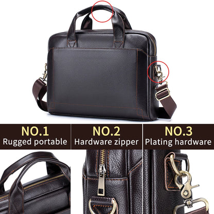 Leather Laptop Bag for Men, Genuine Cowhide Briefcase Messenger Bag