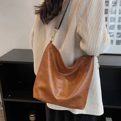 Large Capacity Bucket Bag – Women's Soft PU Leather Shoulder Tote