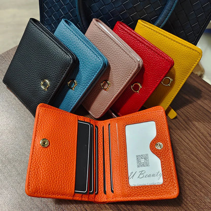 Genuine Leather Cat Charm Short Wallet for Women
