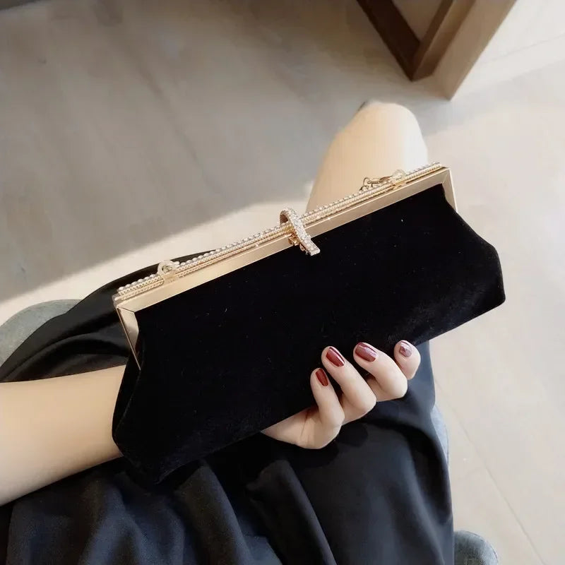 Rhinestone Evening Clutch Bag for Women – Velvet Glitter Banquet Purse