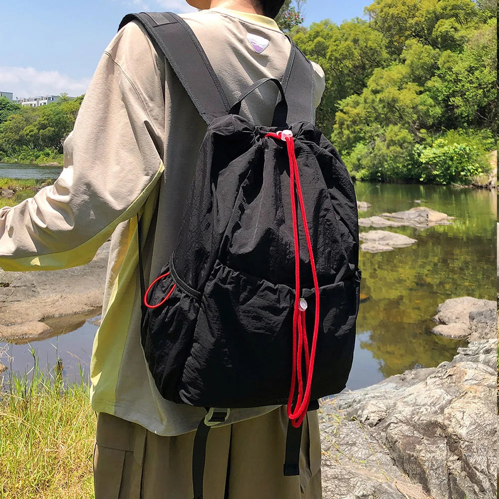 Lightweight Drawstring Backpack – Color-Blocked Sports & Travel Bag