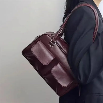 Vintage PU Leather Tote Bag Women's Shoulder Handbag