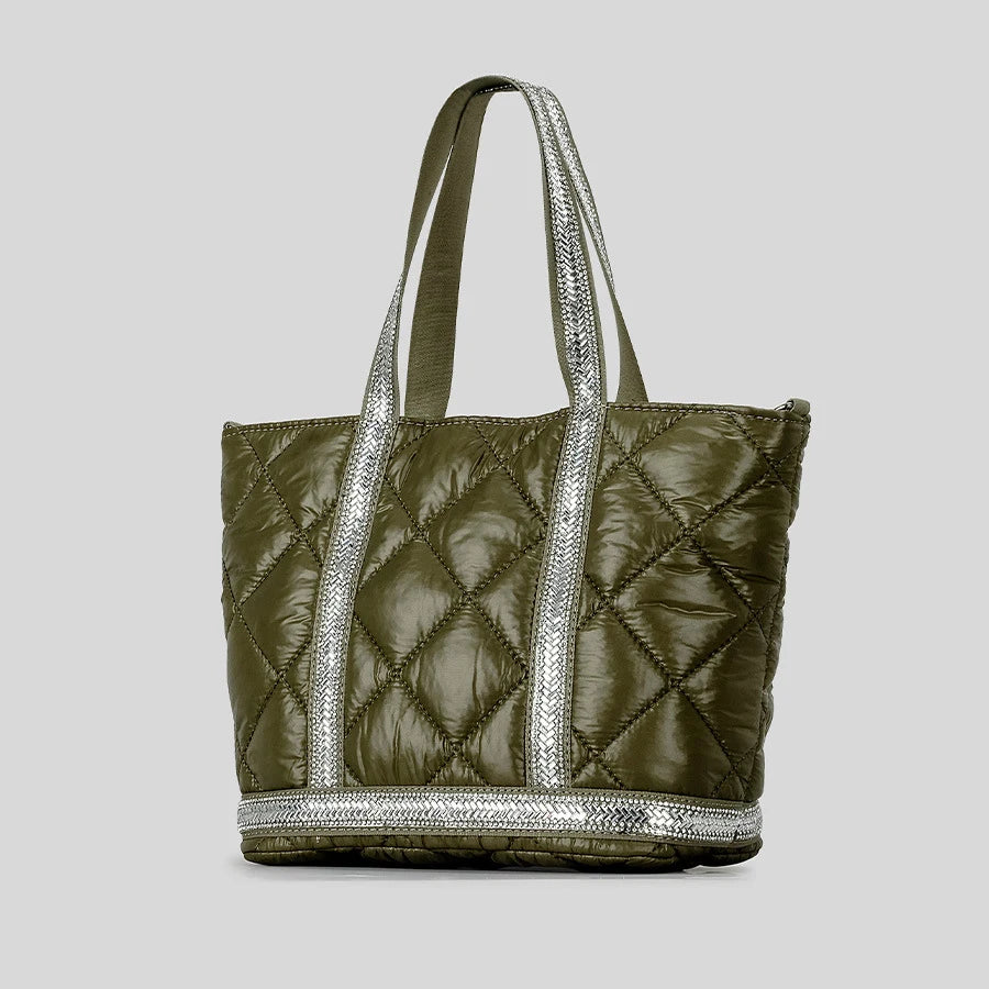 Luxury Rhinestone Puffer Tote Bag Lingge Quilted Large Padded Women Handbags Casual Nylon Shoulder