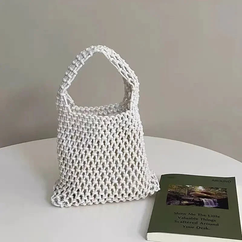 Crochet Tote Bag – Handwoven Hollow Knit Beach Shoulder Bag for Women