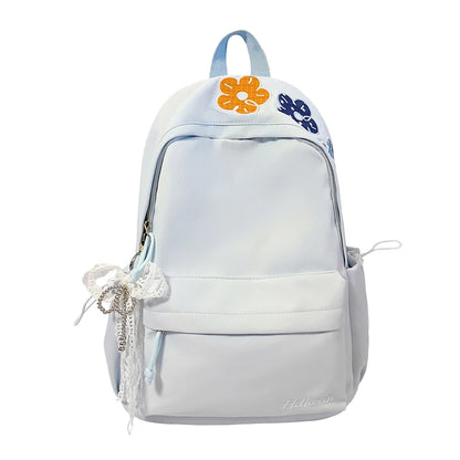 Kawaii Floral Bow Backpack for Girls – Large Nylon School Bag