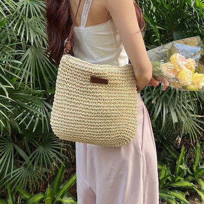Woven Straw Shoulder Bag Women's Bohemian Crossbody Tote