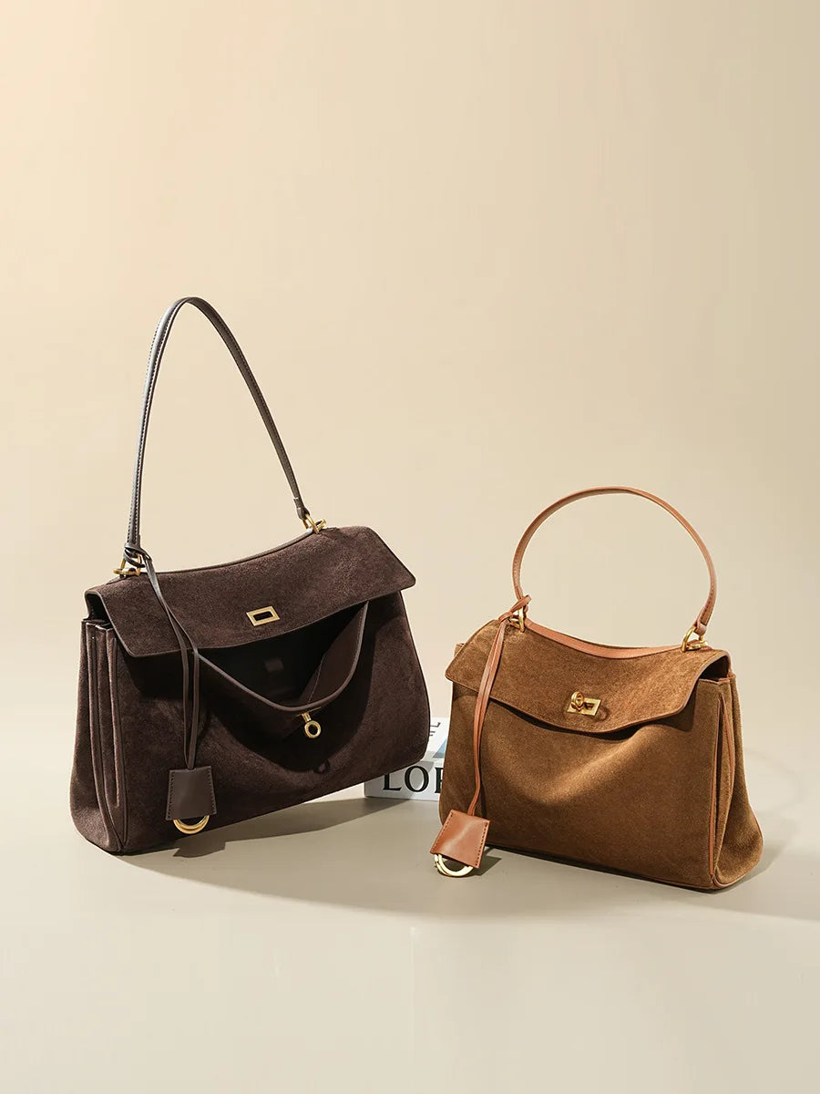 Women's Suede Leather Tote Bag – Large Capacity Shoulder Handbag