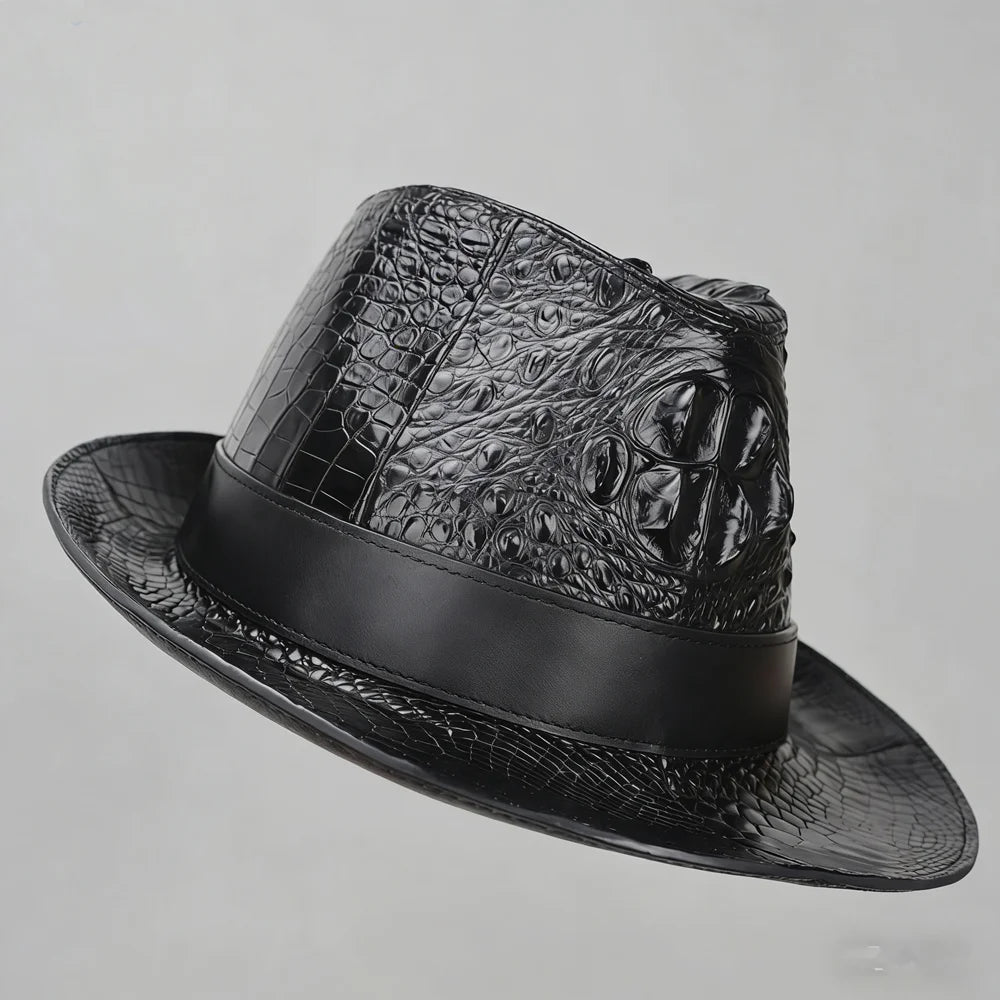 Crocodile Leather Wide Brim Fedora Hat – Men's Exotic Style
