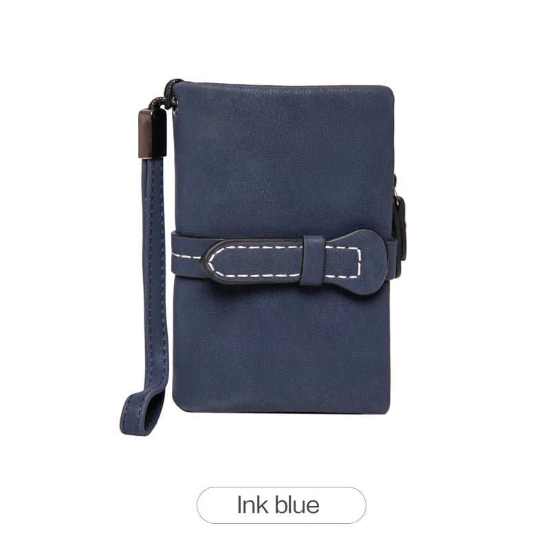 Women's Short Wallet – Minimalist Bifold Card Holder with ID Window & Wristlet