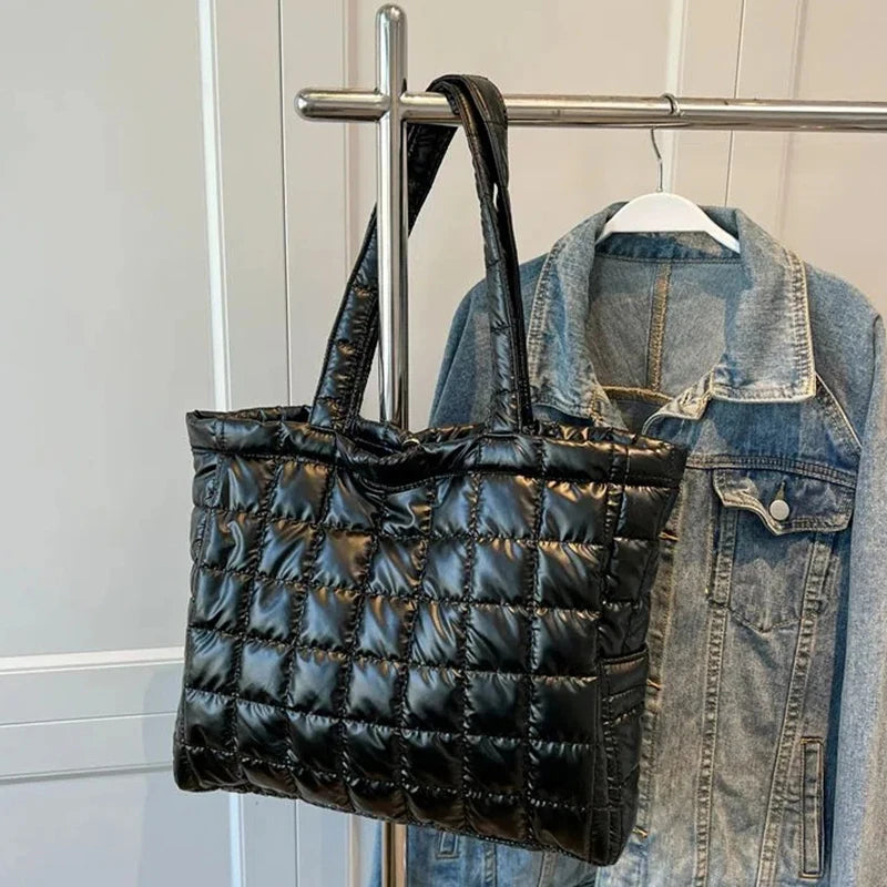 Quilted Puffer Tote Bag for Women – Large Padded Shoulder Bag