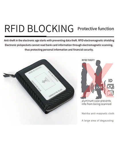 RFID Blocking Carbon Fiber Zipper Card Wallet – Accordion Organizer