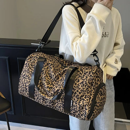 Leopard Print Weekender Duffel Bag – Large Capacity Travel Bag