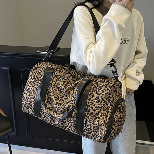 Leopard Print Weekender Duffel Bag – Large Capacity Travel Bag