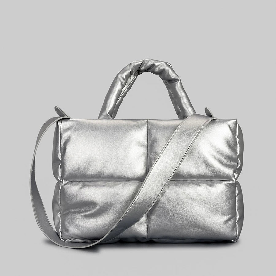 Leather Padded Tote Bag Women Designer Quilted Handbags Luxury Soft Pu Shoulder Bags Down Cotton