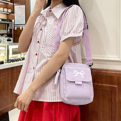 Women Bow Shoulder Bag Adjustable Strap Trendy Crossbody Solid Color Daily Messenger Purses Handbags