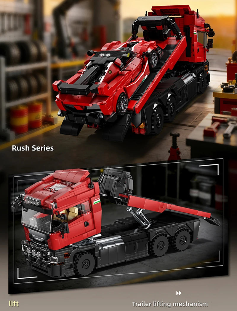 MOC Truck & Trailer Building Blocks Set – 1260+ Pcs with Sports Car