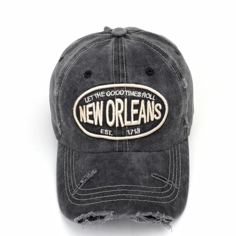 Vintage Washed Cotton Baseball Cap – New Orleans Embroidered Snapback