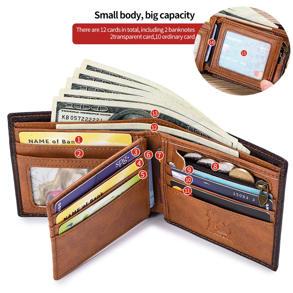 RFID Blocking Genuine Leather Bifold Wallet for Men