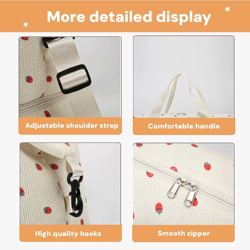 Corduroy Duffle Bag for Women – Large Capacity with Shoe Compartment